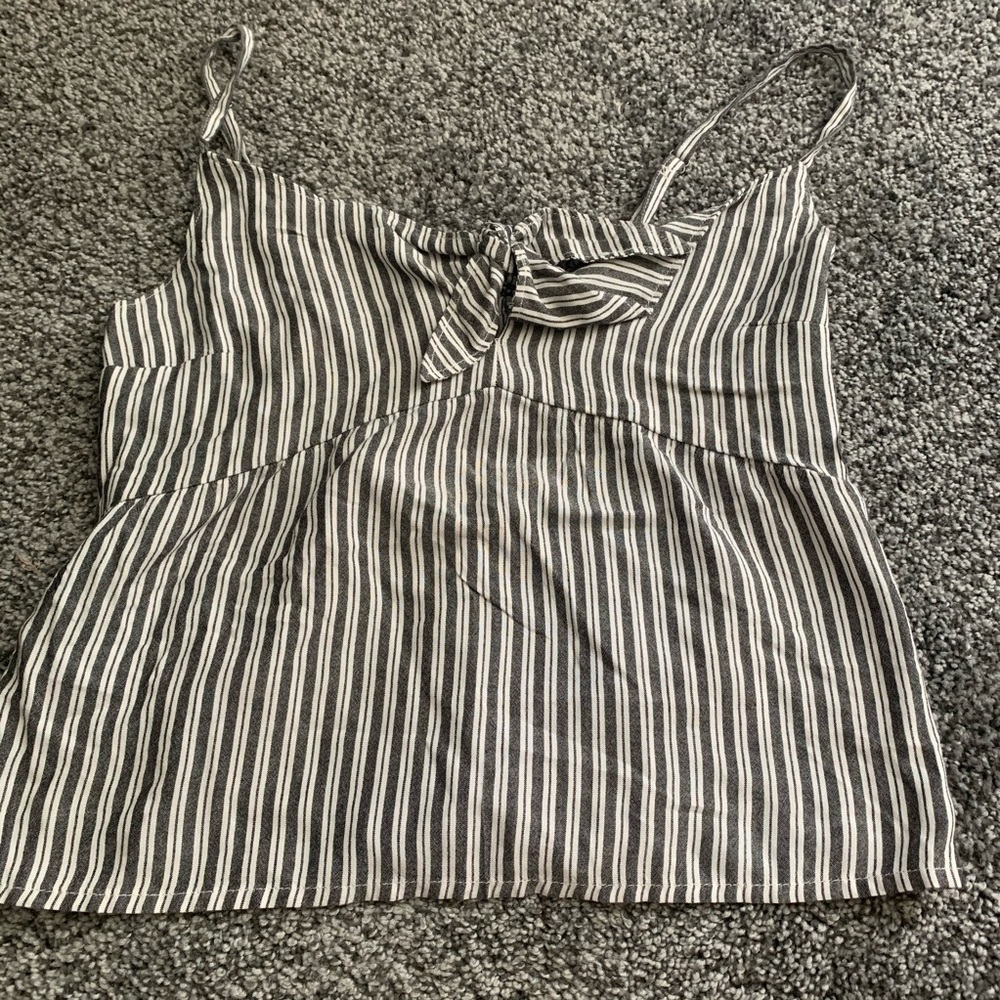 Hollister adjustable gray and white striped top xs